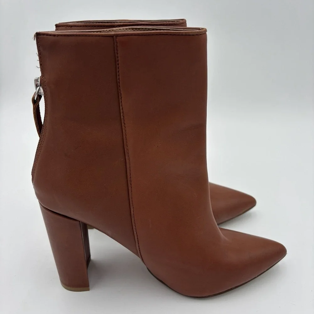 STEVE MADDEN Renn Brown Leather Block‎ Heel Pointed Zip Up Boots Womens Size 8.5